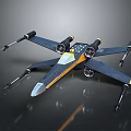 Detailed Black And Yellow Sci Fi Fighter Model With Twin Engines And Wing Design