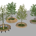 Wooden Tree Planters with Seats and Green Trees for Outdoor Spaces