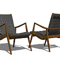 Modern Minimalist Lounge Chairs With Wooden Frame And Black Woven Design