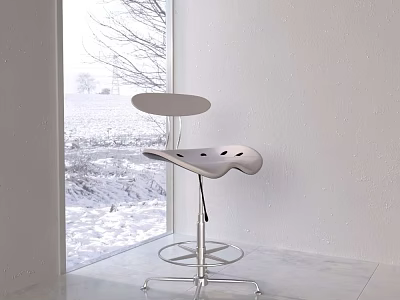 Modern Bar Stool With Gray Seat And Silver Metal Frame By Window With Snowy View 3d model