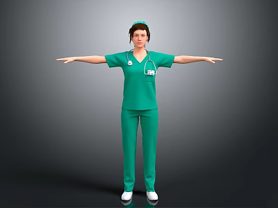 Game Movie Nurse Character In Green Uniform With Arms Outstretched Standing Pose 3d model