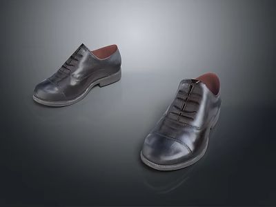 Shiny Black Formal Leather Shoes With Lace Up Design And Smooth Soles 3d model