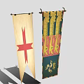 Medieval Banners With Red Cross On Cream Background And Colorful Ornate Patterns