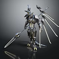Game Movie Character With Metallic Armor Spear Weapon And Dark Background Design