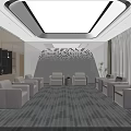 Spacious Modern Business Meeting Room With Comfortable Upholstered Sofas And Warm Artistic Ambient Lighting