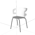 Modern White Single Chair With Curved Armrests And Metal Legs Design
