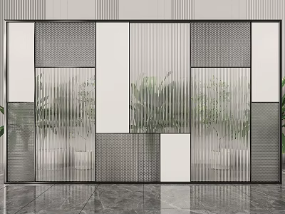 Modern Geometric Glass Partition With Metal Frame Transparent Panels And Green Plants 3d model