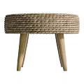 Natural Woven Rope Stool With Round Seat And Wooden Legs Design