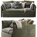 Luxurious Green Velvet Sectional Sofa With Multiple Decorative Pillows And Cozy Throw Blanket