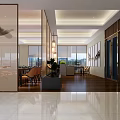 Modern Restaurant Interior With Large Windows Wooden Flooring Dining Tables And Chairs
