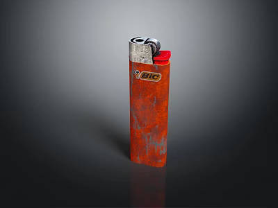 Orange Rustic Lighter With Silver Metal Top Red Button And Textured Surface 3d model