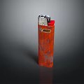 Orange Rustic Lighter With Silver Metal Top Red Button And Textured Surface