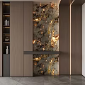 Modern Entryway Hallway With Wooden Panels Marble Accent Wall Console Table And Lighting Strips