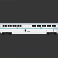 White Model Train Carriage with Multiple Windows Black Wheels and Reflection on Gray Background