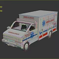 White Ambulance Vehicle With Red Blue Stripes And Medical Emblem