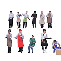 Group of People in Different Colored Aprons Performing Various Kitchen Tasks