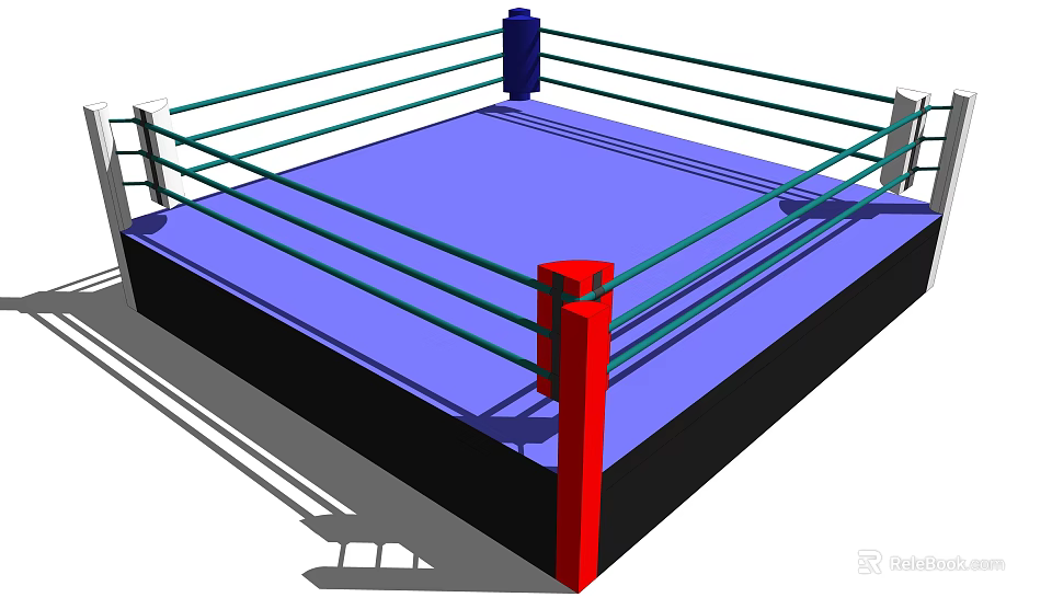 Boxing Ring Sports Equipment with Blue Canvas Red Blue Corner Posts and Green Ropes 3d model 