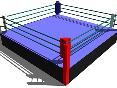 Boxing Ring Sports Equipment with Blue Canvas Red Blue Corner Posts and Green Ropes 3d model