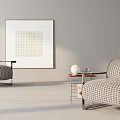 Casual Sofa Combination With Checkerboard Pattern And Side Table In Simple Living Space 3d model