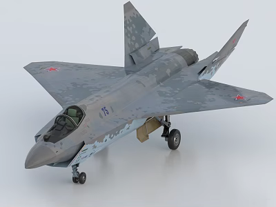 Camouflage Painted Fighter Jet Model Number 31 With Red Star Emblems And Landing Gear 3d model