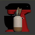 Red Base Black Stand Mixer and Beige Brown Vase with Kitchen Utensils
