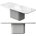 Modern Dining Table With White Marble Top And Ribbed Metal Leg Design Structure 3d model