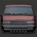 Vintage Red Minivan With Roof Rack And Side Windows Exterior View