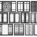 Chinese Traditional Lattice Screen Designs With Various Patterns And Black Frames 3d model