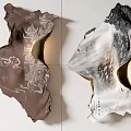 Artistic Wall Decorations With Carved Landscape Patterns In Brown And White Tones And Lighting Effects