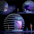 Spherical Memory Space Art Installation With Interactive Display And People Exploring