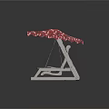 Wooden Outdoor Swing Chair with Red Canopy and White Patterns Leisure Design