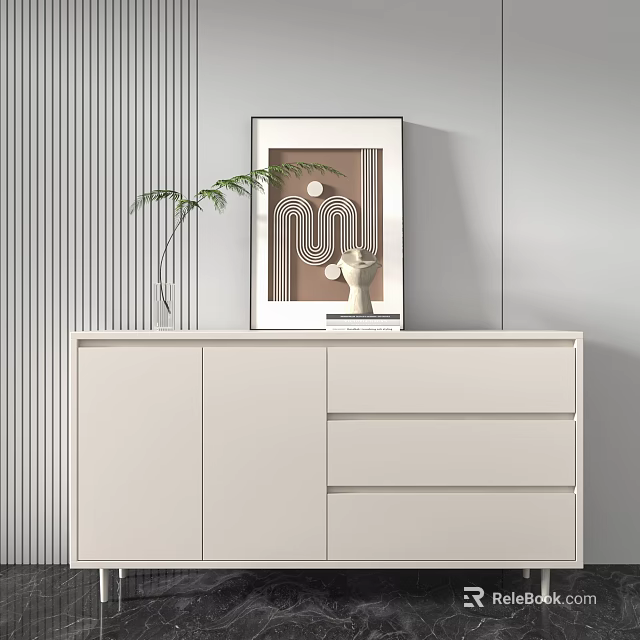 Modern Entryway Console Cabinet With Storage Drawers And Decorative Artwork 3d model