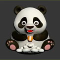 Cute Cartoon Panda Game Movie Character Sitting With Orange Object And White Balls