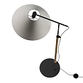 Modern Floor Lamp With Beige Fabric Shades And Wooden Metal Stand