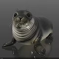 Realistic 3D Seal Model With Black And White Color And Whiskers Lying On Smooth Surface