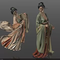 Two Women In Traditional Chinese Costumes With Flowing Robes And Classical Hairstyles