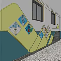 School Corridor Featuring Colorful Murals Wavy Decorations Blackboard Wall Hand Drawn Patterns and Windows 3d model
