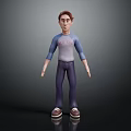 Cartoon 3D Character Wearing Red Spy Shirt Blue Pants Brown Shoes Standing On Dark Background