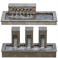 Garden Water Features with Brick Wall and Three Square Columns Water Flowing into Pool Basin 3d model