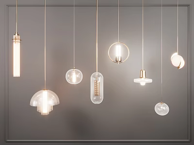Modern Pendant Lights With Various Shapes Glass And Metal Hanging Design 3d model