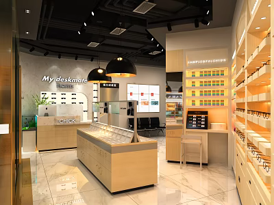 Modern Specialty Store Interior Design With Display Counters Shelves And Products 3d model