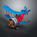 Colorful Toy Biplane With Blue Wings Red Fuselage Silver Propeller And Orange Struts