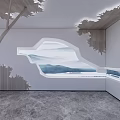 Modern Window Showcase Design With Landscape Mural And Ambient Lighting 3d model