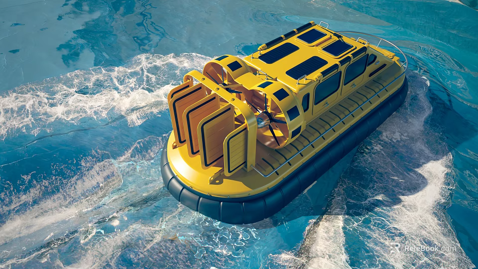 Yellow Amphibious Yacht Navigating Blue Ocean Waters 3d model 