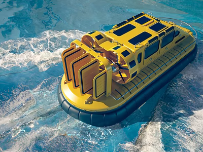 Yellow Amphibious Yacht Navigating Blue Ocean Waters 3d model