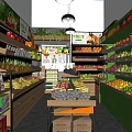 Supermarket Grocery Store Interior With Fresh Fruits Vegetables On Shelves And Display Tables
