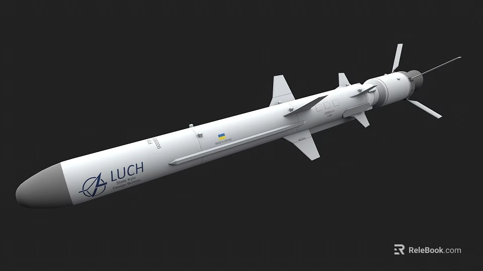 LUCH Missile White Body With Fins Military Weapon Aerodynamic Design Structure 3d model 