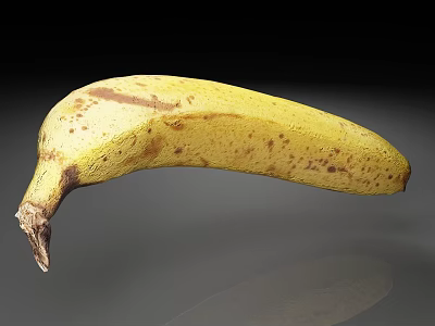 Ripe Yellow Banana with Brown Spots on Dark Background Showing Shiny Reflection 3d model
