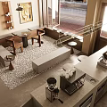Modern Cafe Interior With Comfortable Seating Bar Counter Coffee Machines Decorative Art And Natural Light