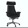 Black Leather Office Chair With High Back Armrests And Swivel Wheels